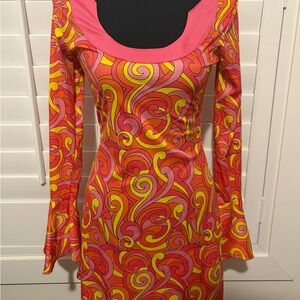 Vintage 70s inspired Dreamgirl Go-Go Swirled Mini Dress